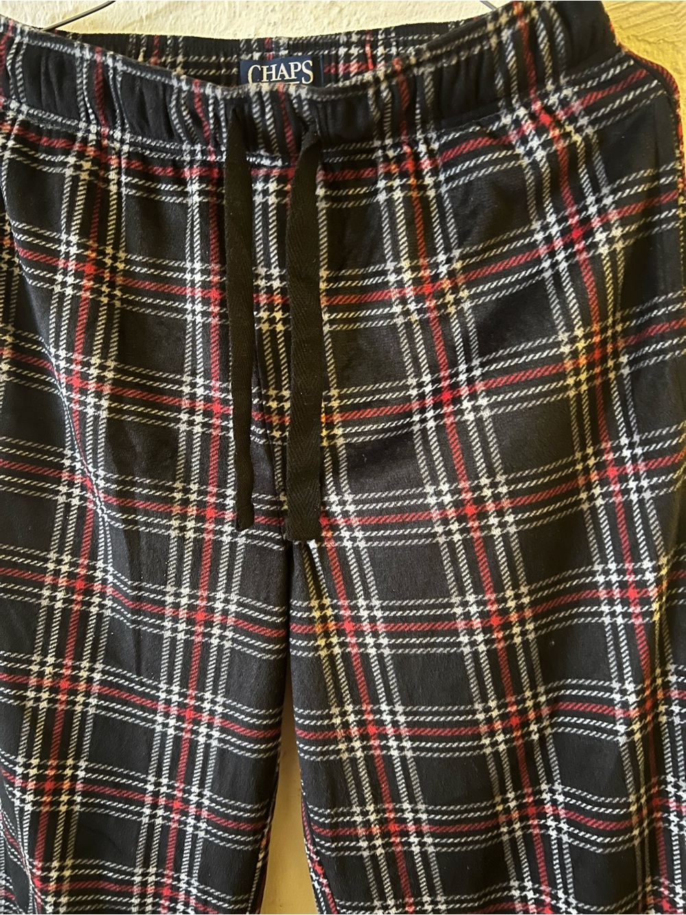Chaps Black Red White Plaid Drawstring Pants